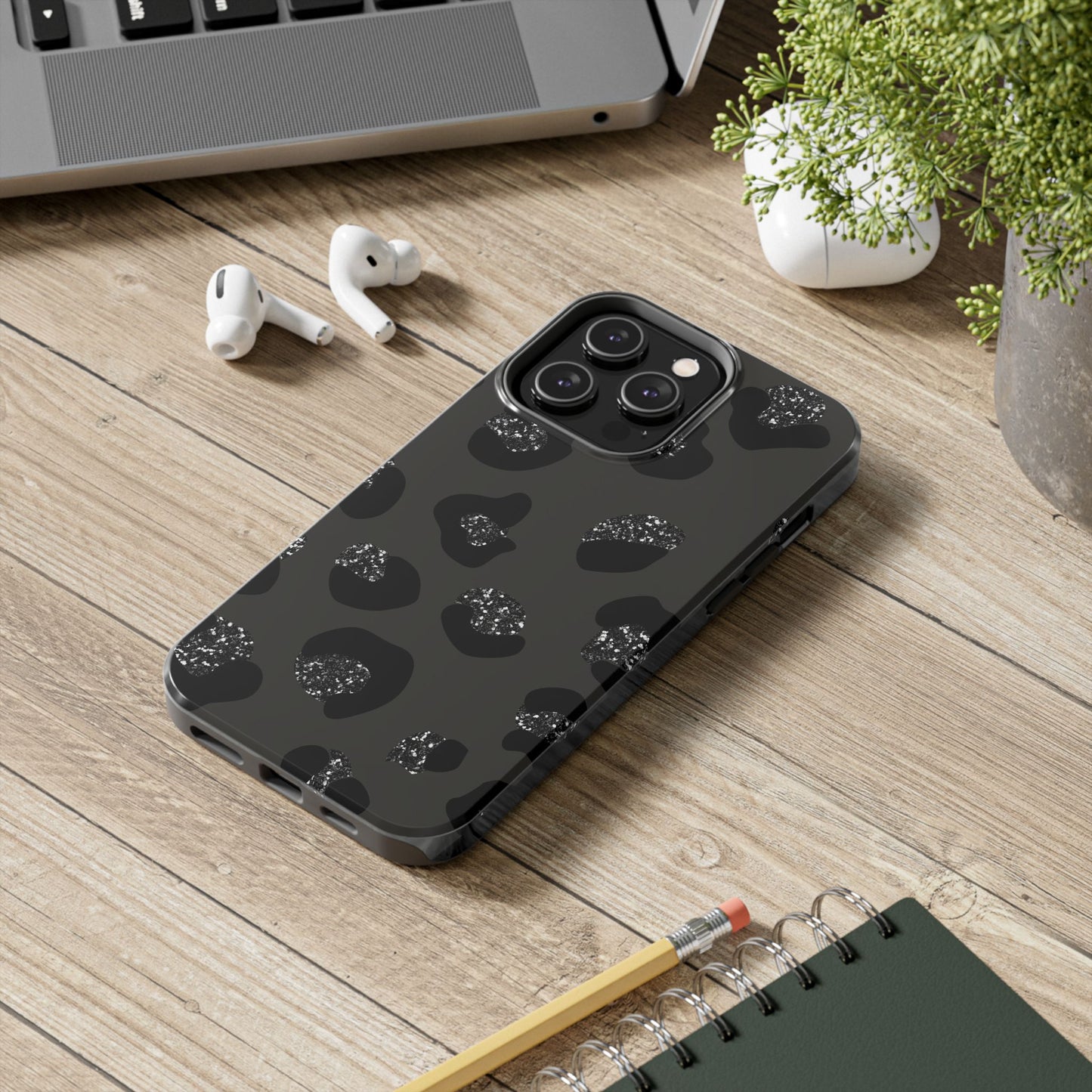 Black Glitter Leopard iPhone Tough Case