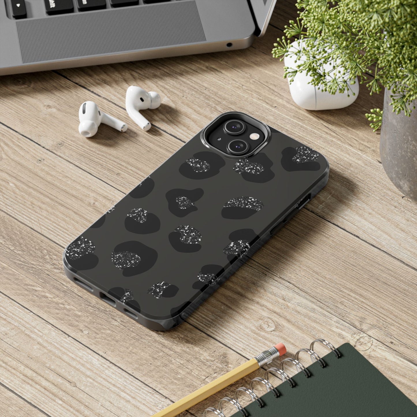 Black Glitter Leopard iPhone Tough Case