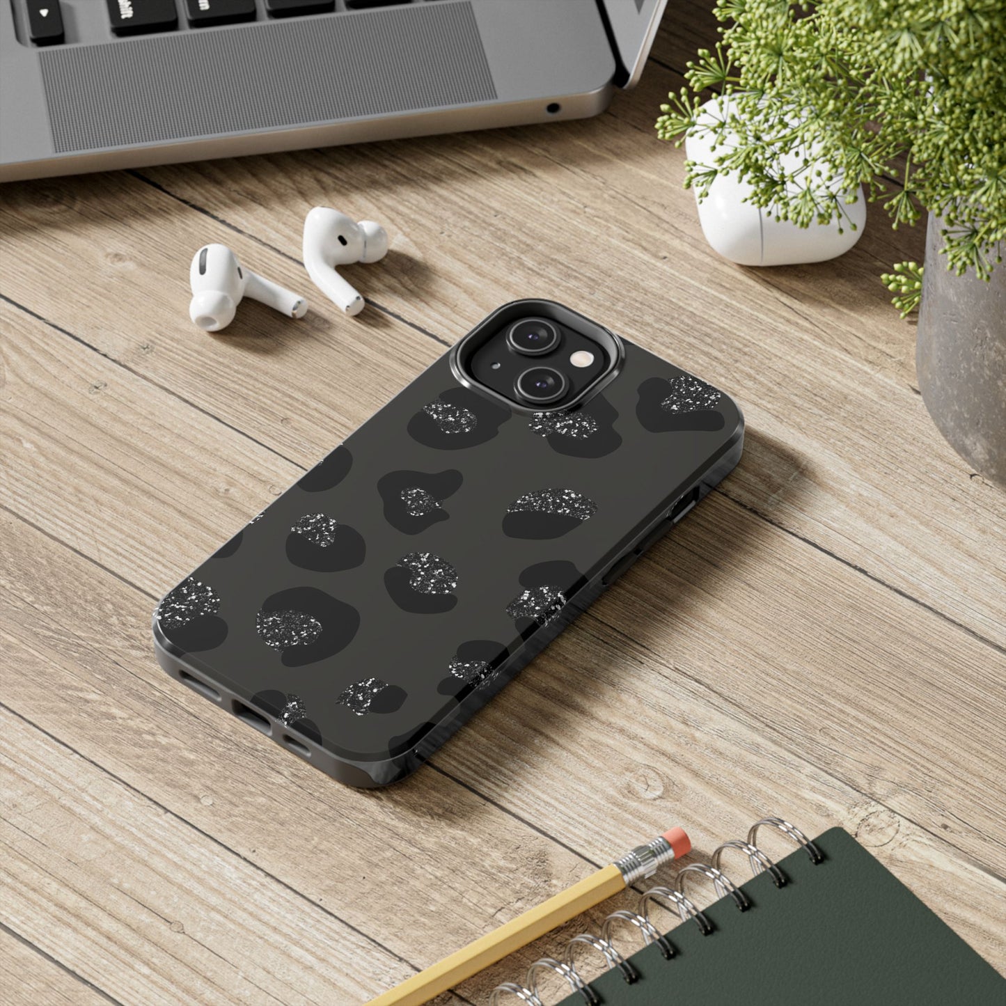 Black Glitter Leopard iPhone Tough Case